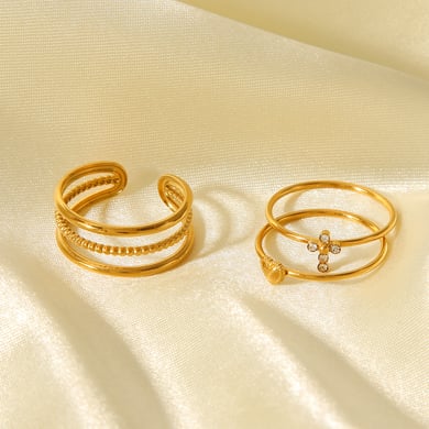 1 Stück Simple Series Daily Cross Edelstahl Goldfarbenes Ringset h5 Bild5