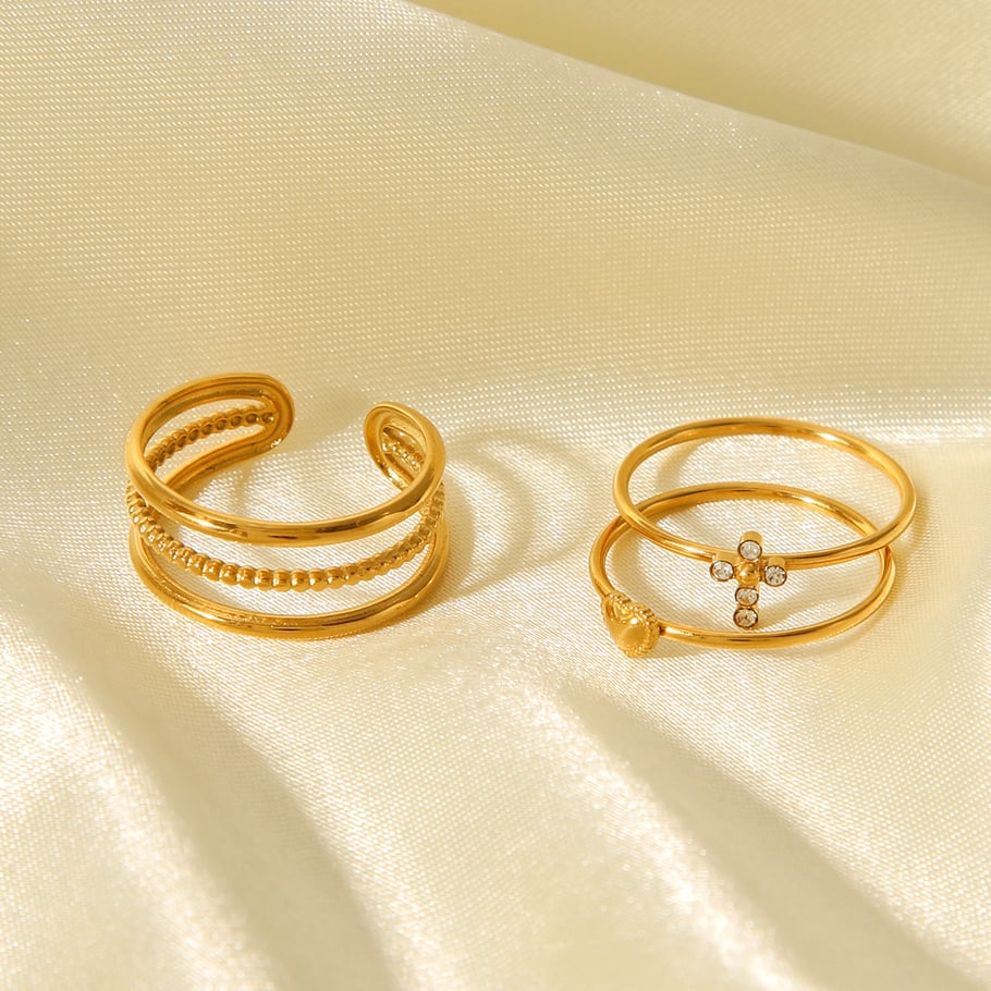 1 Stück Simple Series Daily Cross Edelstahl Goldfarbenes Ringset Bild5