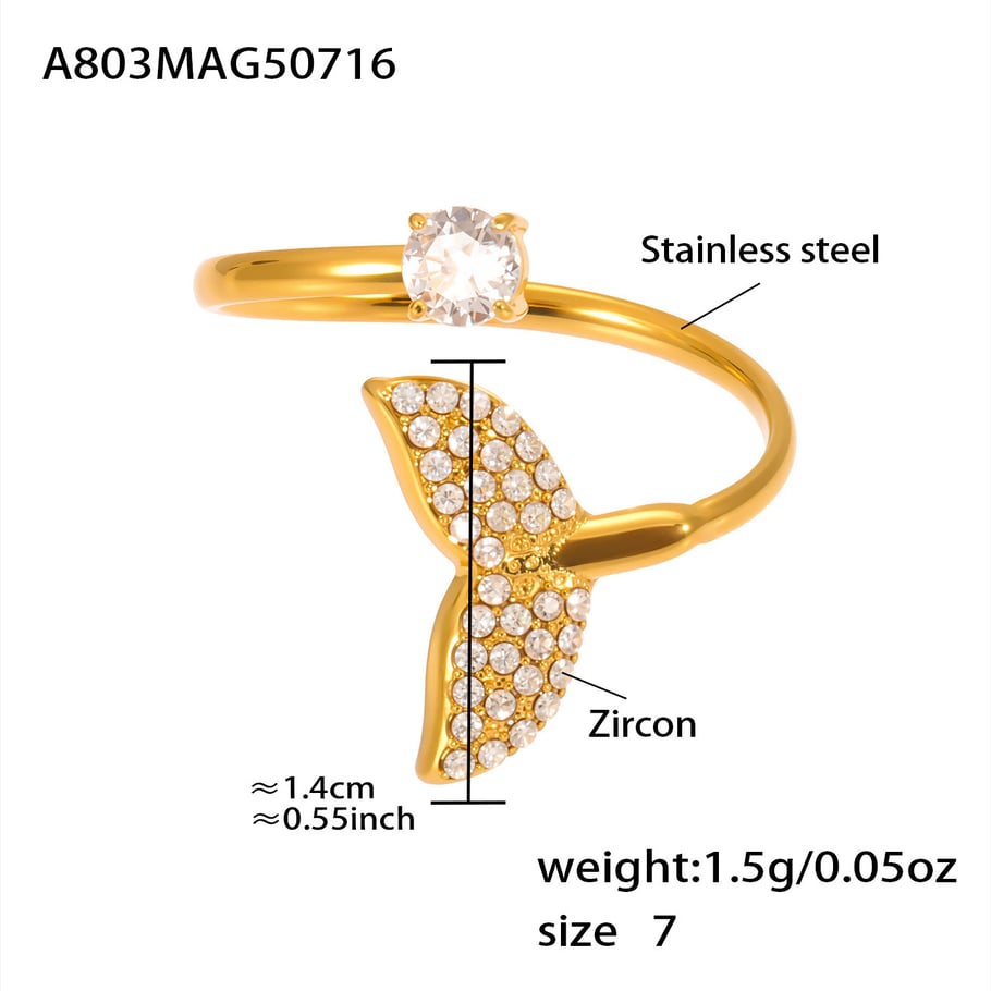 1 pezzo di anello con pietre preziose da donna in acciaio inossidabile color oro a forma di stella marina oceanica 