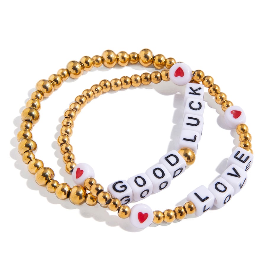 Bracelet à perles en acier inoxydable pour femme, motif lettre classique, 1 pièce Image9