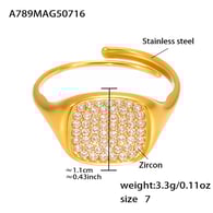 A789 - Anello con zircone quadrato dorato 5A - Misura 7/Numero 7 