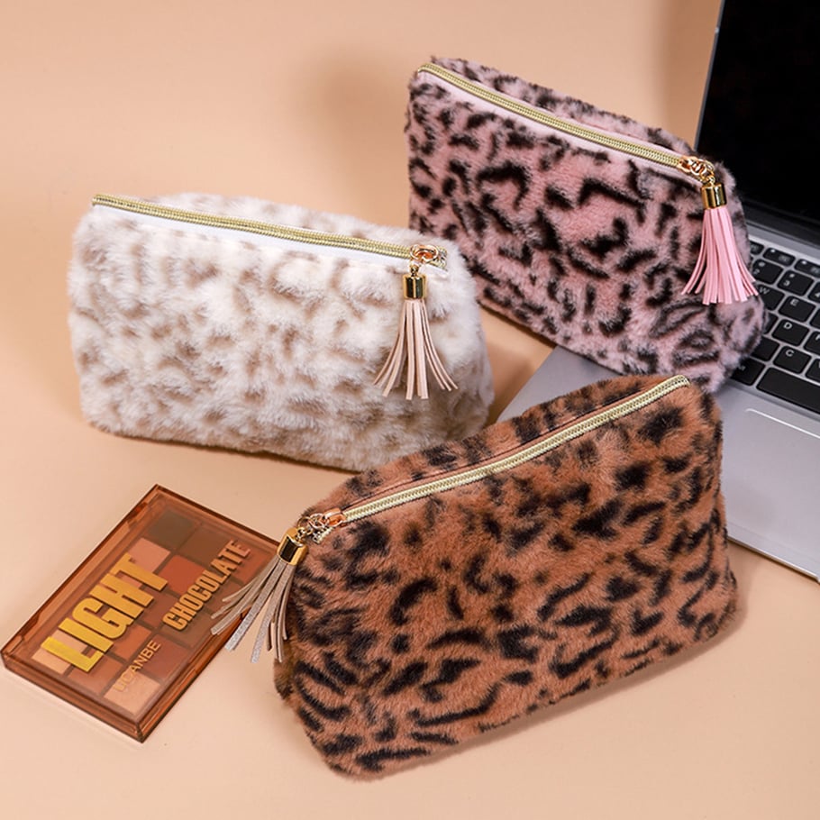1 Stück Retro Leopard Plüsch Make-up Tasche Bild4