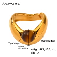 A782-Gold Tiger Eye Stone Ring/No.7 Picture7