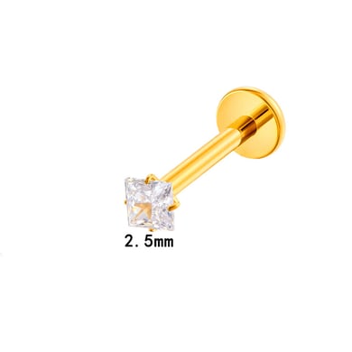 1 Adet Dikdörtgen Titanyum Alaşımlı Altın Renkli Zirkonyum Piercing Küpe h5 Resim2