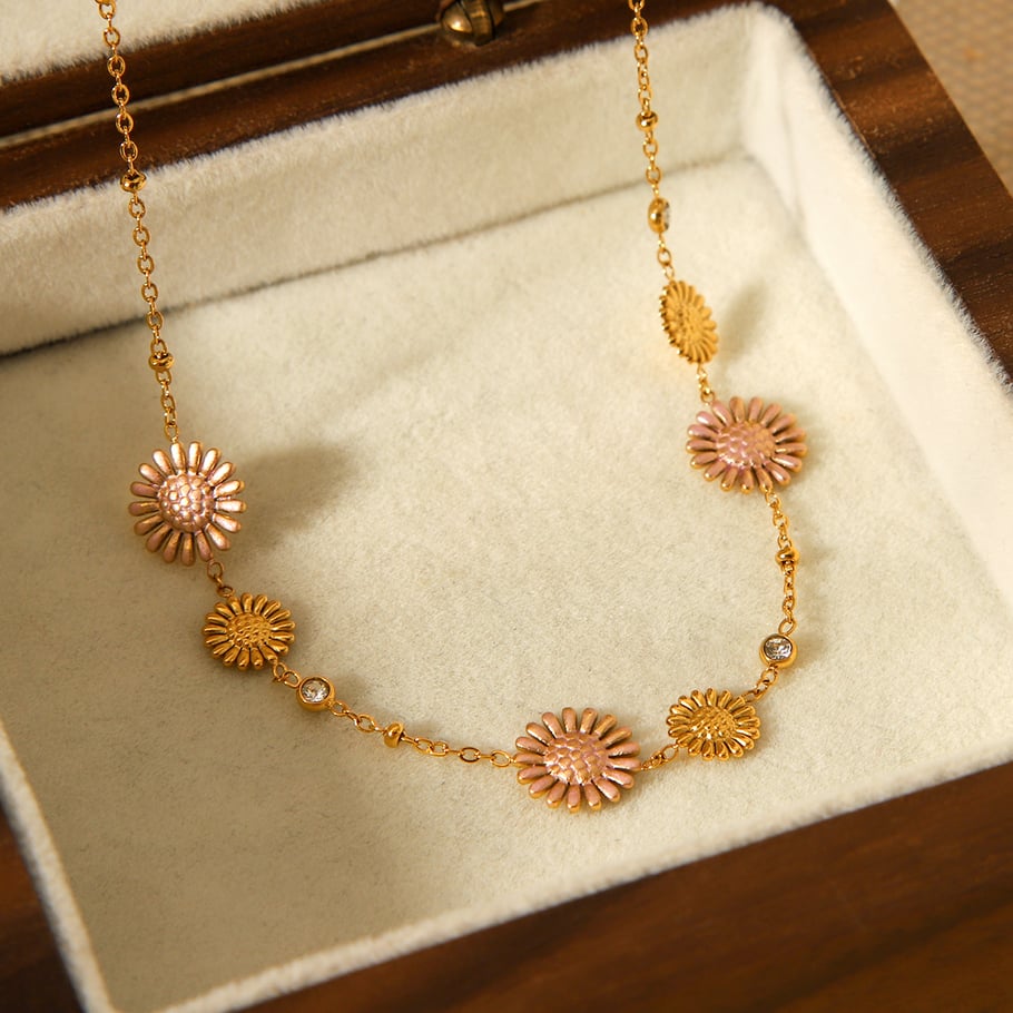 Collier chaîne en acier inoxydable pour femme, motif fleur, 1 pièce h5Image6