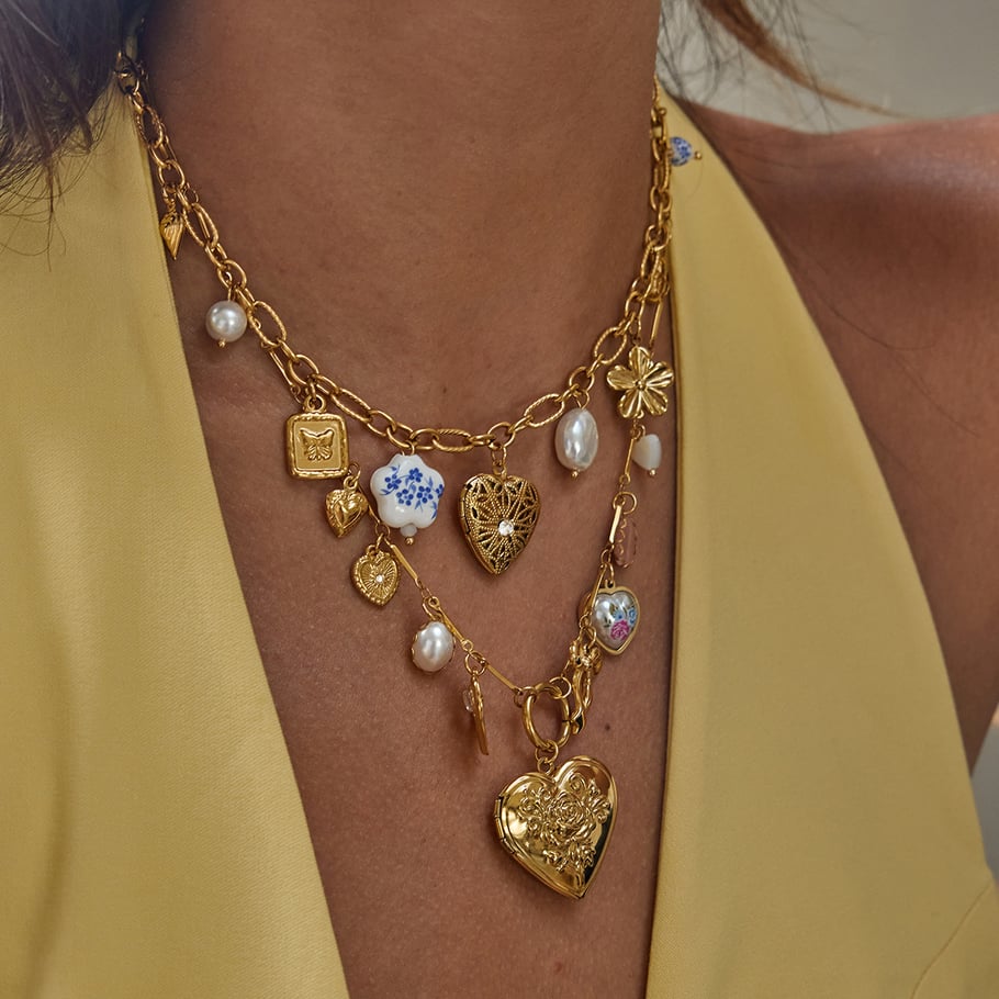 Collier avec pendentif en forme de cœur sophistiqué pour femme, en acier inoxydable, couleur or Image2
