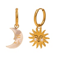 Sun and Moon Pendant Earrings - Gold 