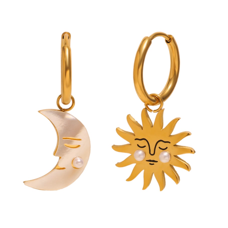 1 Pair Sun&Moon Stainless Steel Gold Color Shell Drop Earrings 