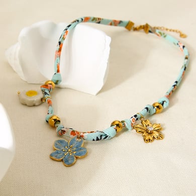 1 Pair Classic Series Elegant Flower Fabric  Women's Pendant Necklaces h5 Picture3