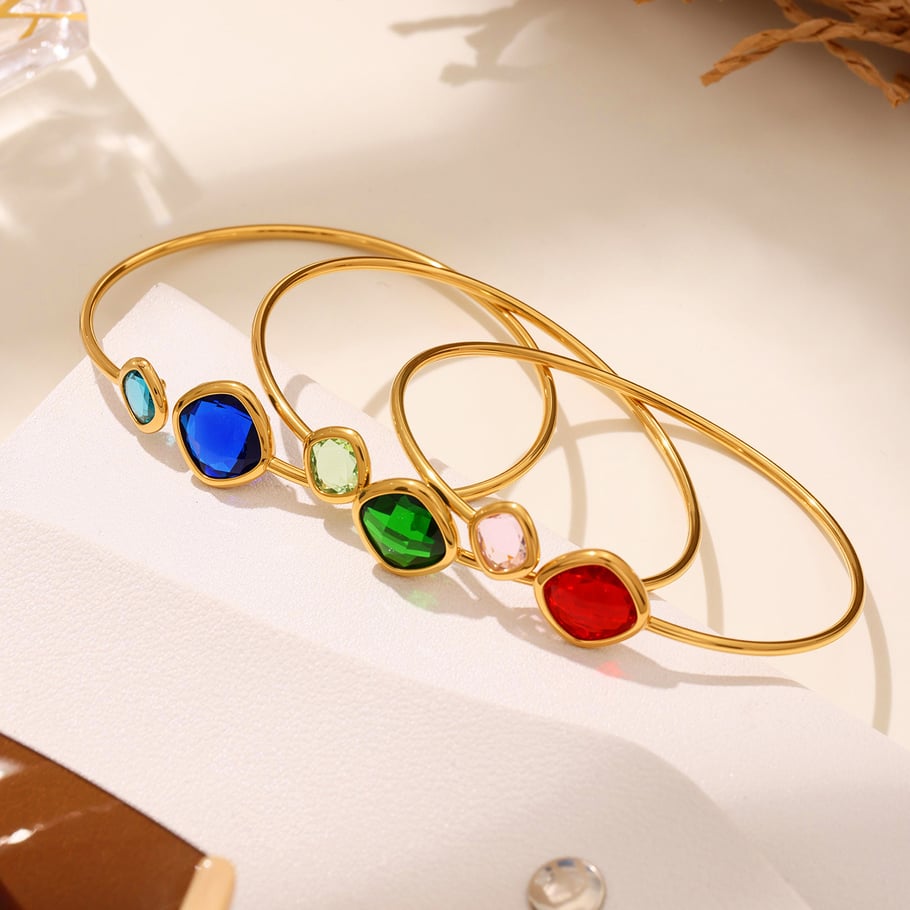 1 Pair Luxurious Rectangle Stainless Steel Gold Color Women's Bangles Picture4