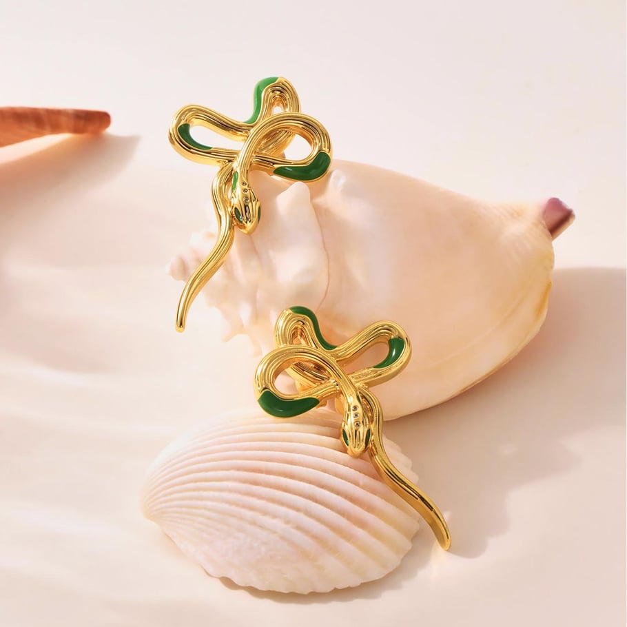 1 Pair Classic Series Snake Stainless Steel Gold Color Women's Stud Earrings Picture7