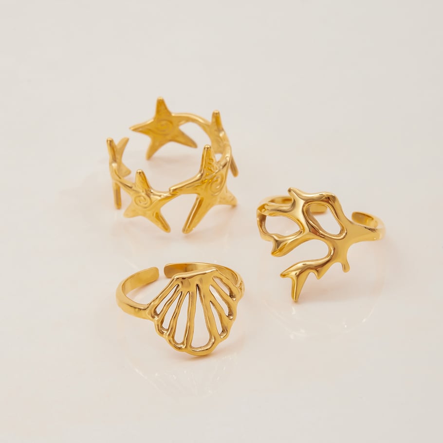 1 Piece Marine Organism Stainless Steel Gold Color Statement Rings Picture5