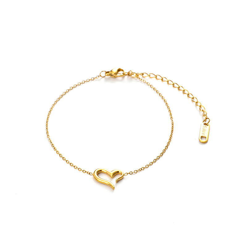 1 Piece Simple Heart Stainless Steel  Gold Color Charm Bracelet 
