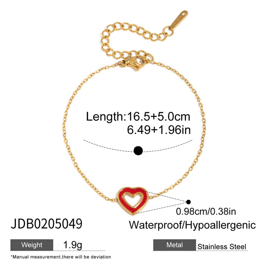 Pulseras con dijes de corazón de acero inoxidable color dorado para mujer, 1 pieza Imagen2