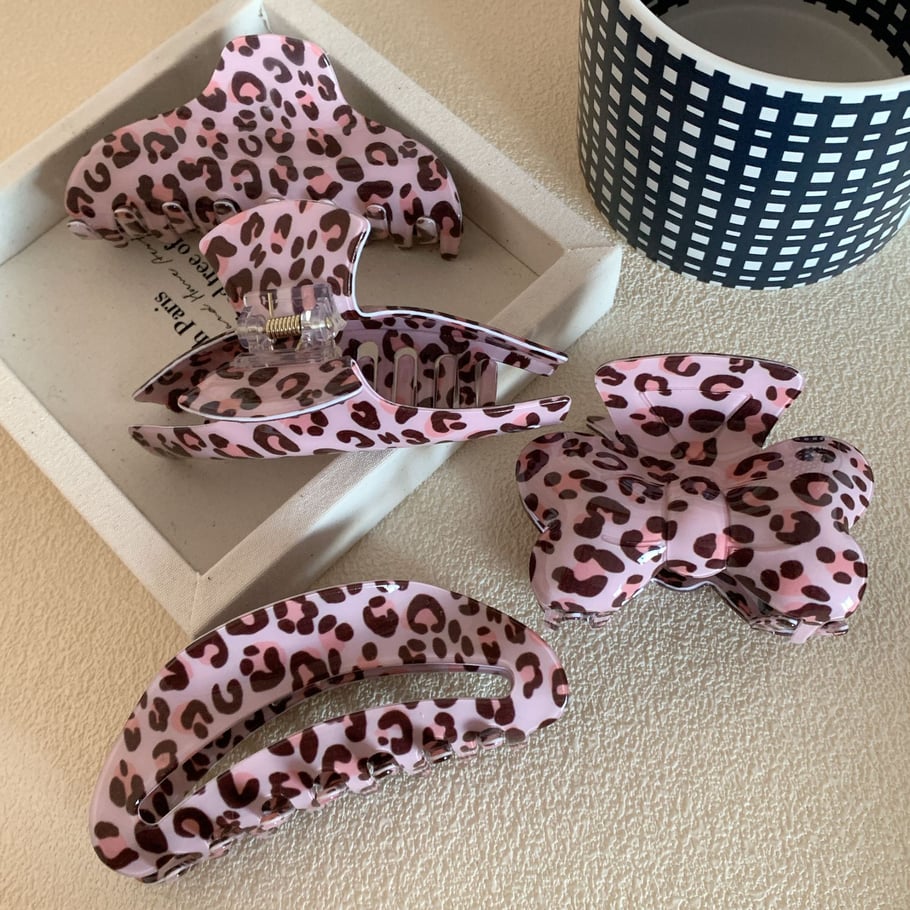 1 paar Classic Series Casual Leopard Print Acetaat Dames Haarklemmen Afbeelding4