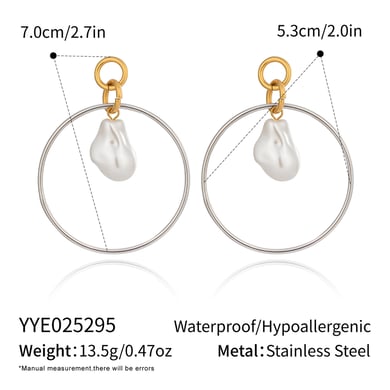 1 paio di orecchini pendenti con perle color oro in acciaio inossidabile h5 