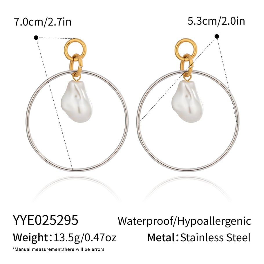 1 Pair Circle Stainless Steel Gold Color Pearl Drop Earrings