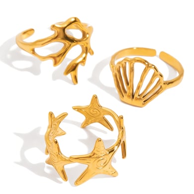 1 Piece Marine Organism Stainless Steel Gold Color Statement Rings h5 Picture10