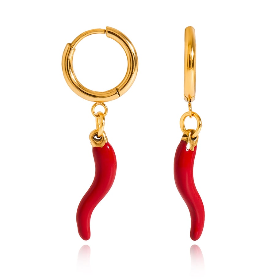 1 paire de boucles d&#39;oreilles pendantes en acier inoxydable couleur or pour femme, motif piment rouge audacieux 