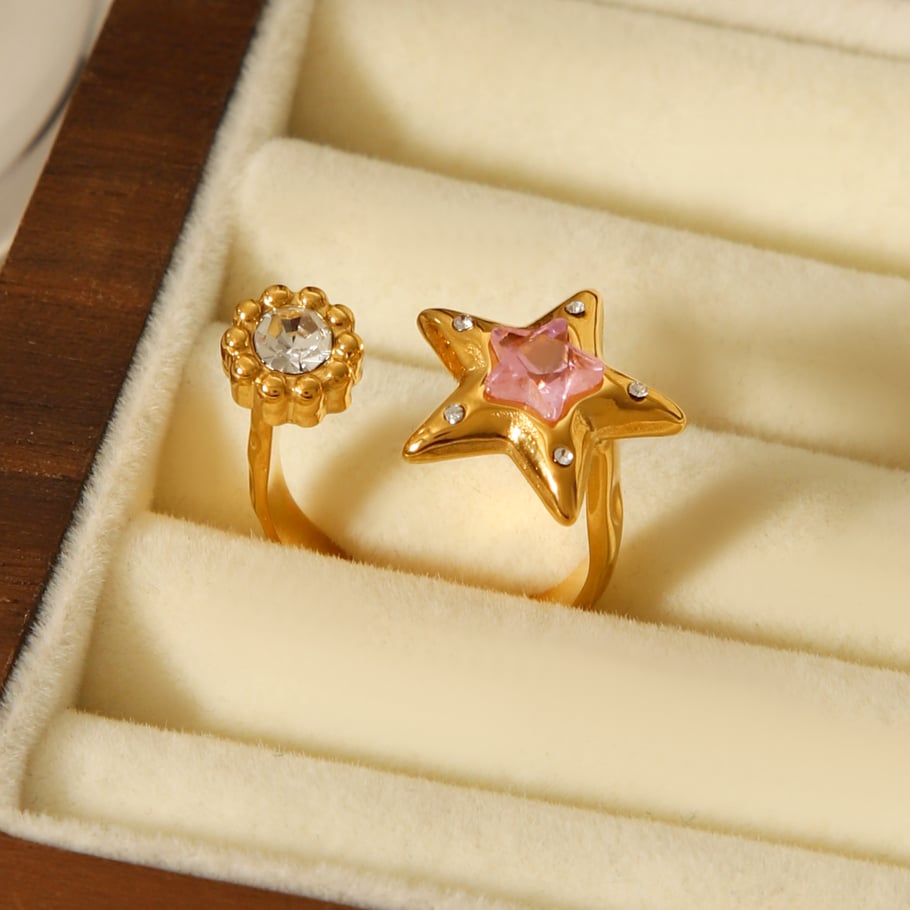 1 Piece Daily Star Stainless Steel Gold Color Zircon Statement Rings Picture6