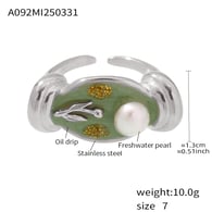 A092-Steel Freshwater Pearl Ring/No.7 Picture2