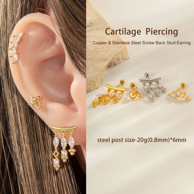 1 Piece Copper Gold Color Zircon Piercing Earring h5 Picture4