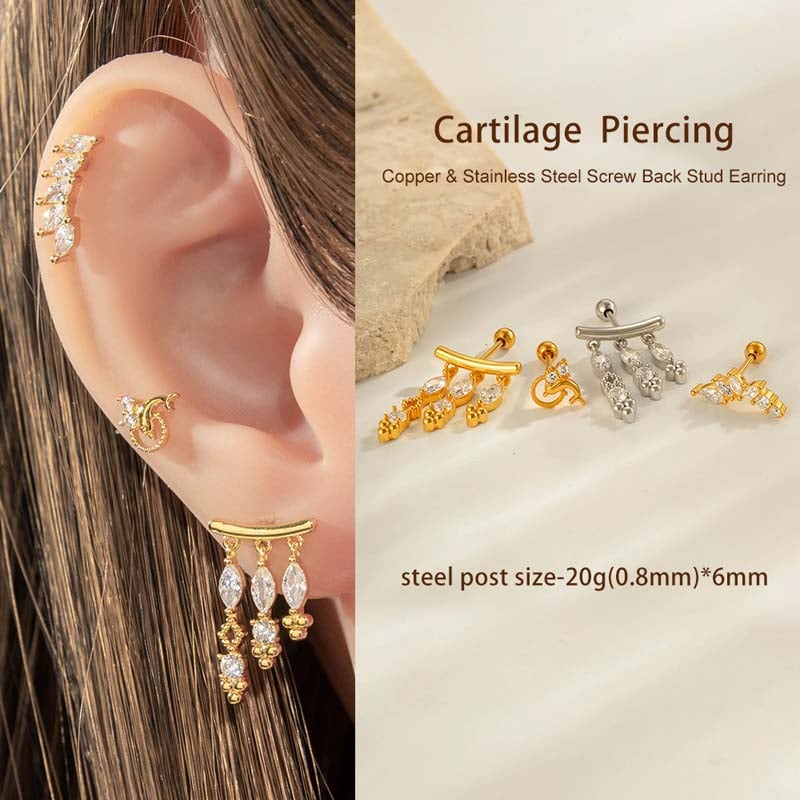 1 Piece Copper Gold Color Zircon Piercing Earring Picture4