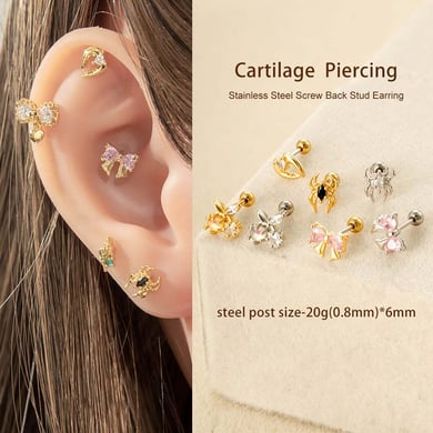 1 stuk hart koper goud kleur zirkoon piercing oorbel h5 Afbeelding4