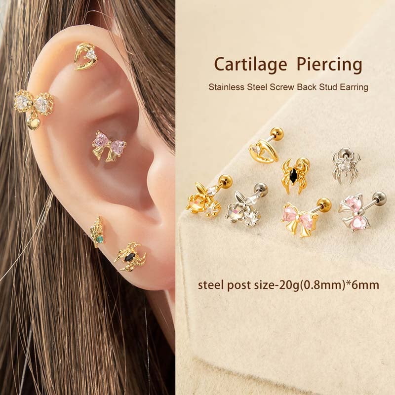 1 stuk hart koper goud kleur zirkoon piercing oorbel Afbeelding4