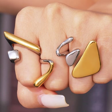 1 pezzo moderno anello in acciaio inossidabile di forma irregolare color oro h5 Immagine5