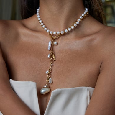 Collier avec pendentif coquillage en acier inoxydable doré pour femme, 1 pièce h5 Image4