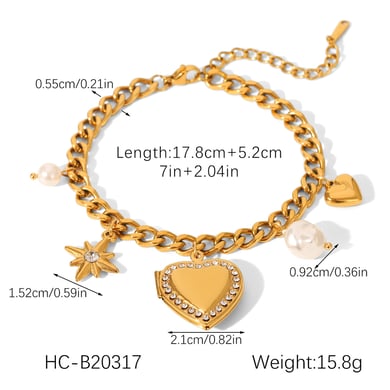 1 Piece Daily Heart Stainless Steel Gold Color Zircon Women's Charm Bracelets h5 Picture2