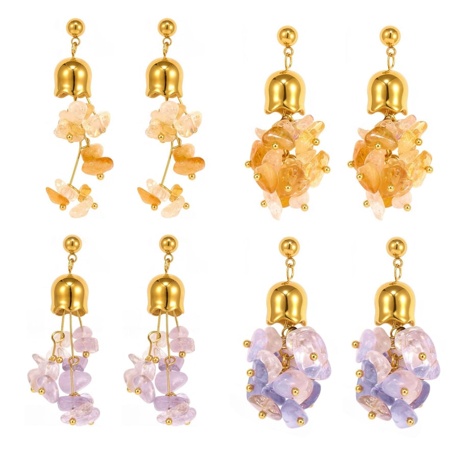 1 Pair Natural Stone Tassel Stainless Steel Gold Color Women's Drop Earrings Picture9