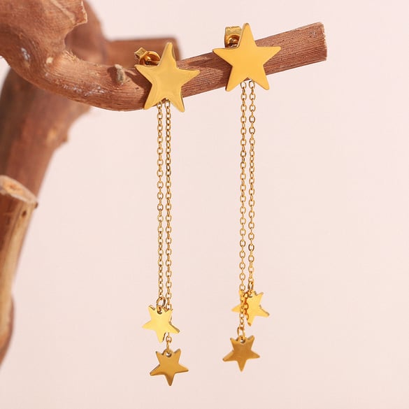 1 Pair Star Stainless Steel Gold Color Dangle Earrings 2