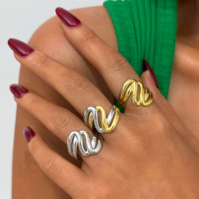 1 Stück einfache, unregelmäßig geformte Statement-Ringe aus Edelstahl in Goldfarbe h5 Bild3