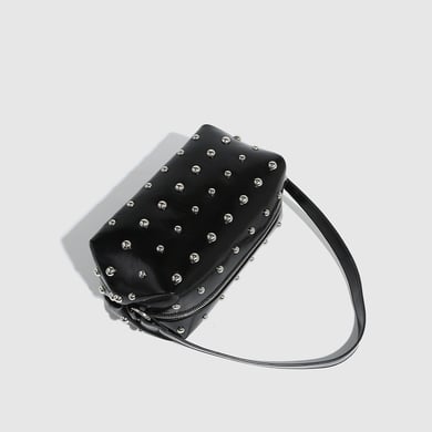 Bolso de mano de PU con remaches de color sólido estilo hip-pop/rock para mujer, 1 pieza h5 Imagen5