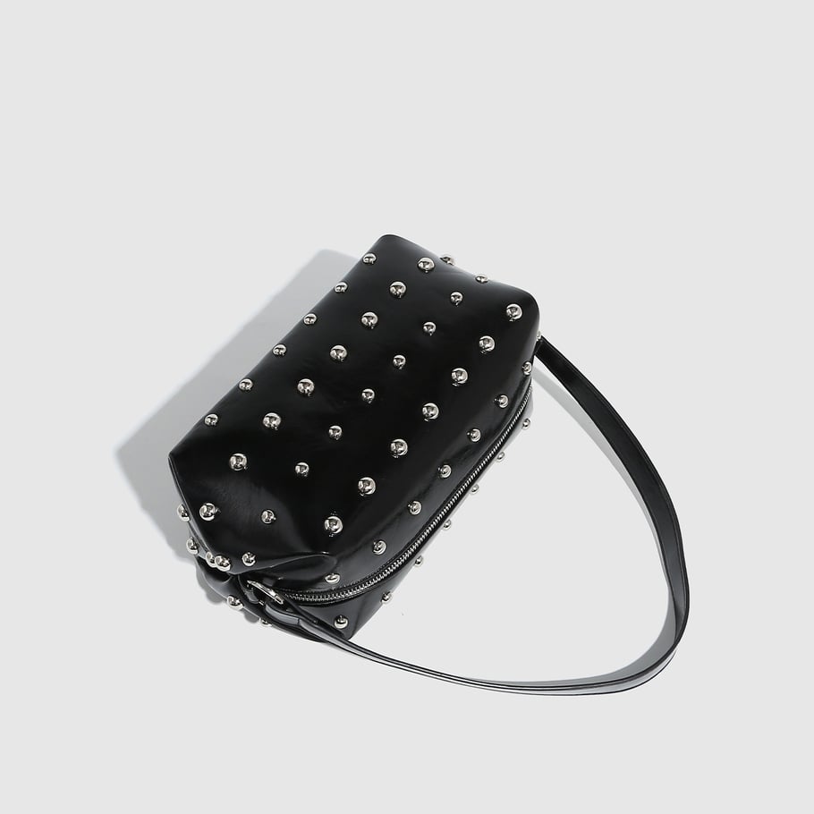 Bolso de mano de PU con remaches de color sólido estilo hip-pop/rock para mujer, 1 pieza Imagen5
