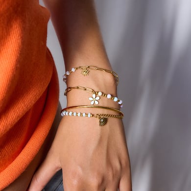 Bracelet à breloques pour femme en acier inoxydable couleur or avec fleur délicate, 1 pièce h5 Image6