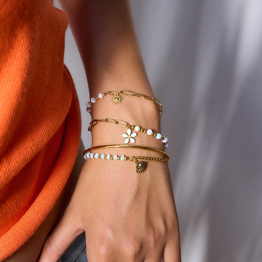 Bracelet à breloques pour femme en acier inoxydable couleur or avec fleur délicate, 1 pièce Image6