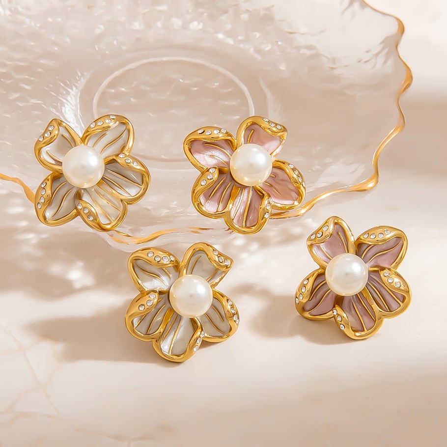 1 par de pendientes de botón de acero inoxidable con diseño de flores dulces y sencillas para mujer Imagen3
