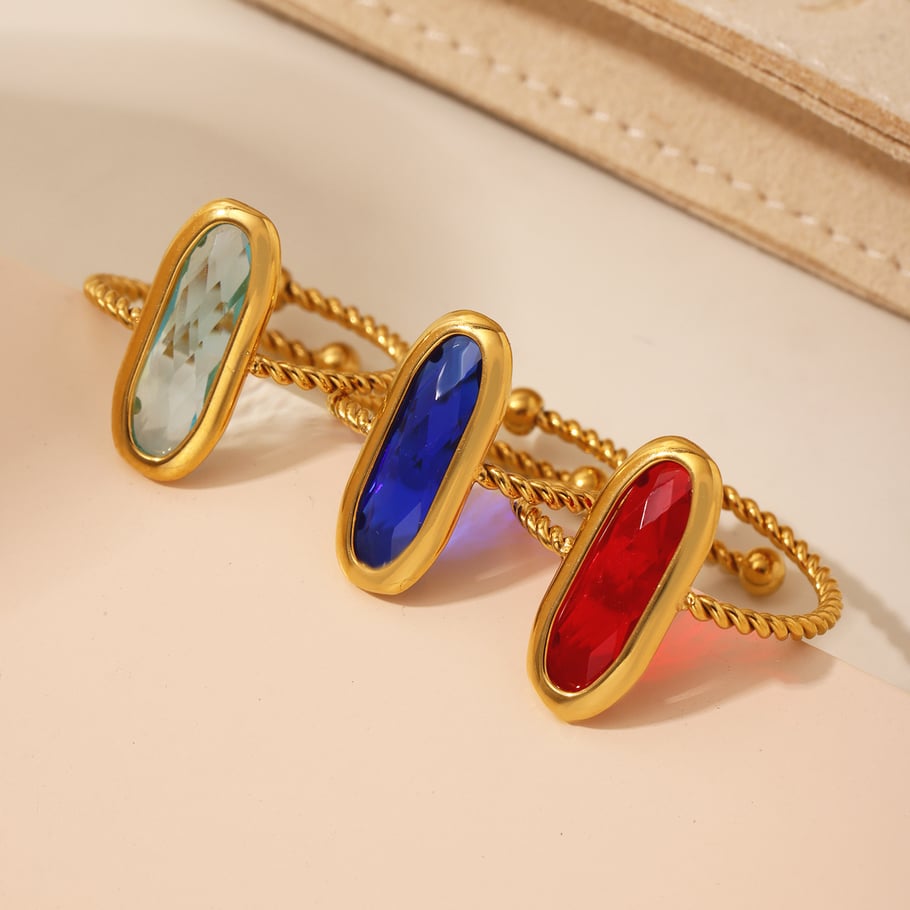 1 Piece Oval Shape Glass Stainless Steel Gold Color Statement Rings Picture3