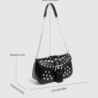 Bolso de hombro de PU con remaches punk de serie simple para mujer, 1 pieza h5 