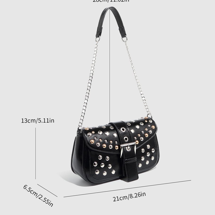 Bolso de hombro de PU con remaches punk de serie simple para mujer, 1 pieza 