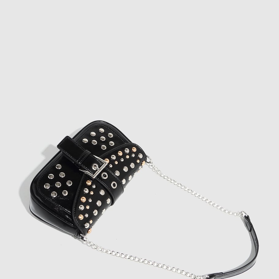 Bolso de hombro de PU con remaches punk de serie simple para mujer, 1 pieza Imagen5