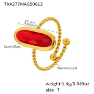 TXA277-Golden Red Glass Stone Ring/No.7 Picture2