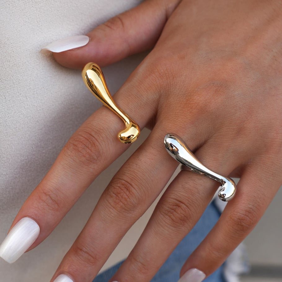 Anillos llamativos de acero inoxidable en color dorado con forma irregular simple de 1 pieza Imagen4
