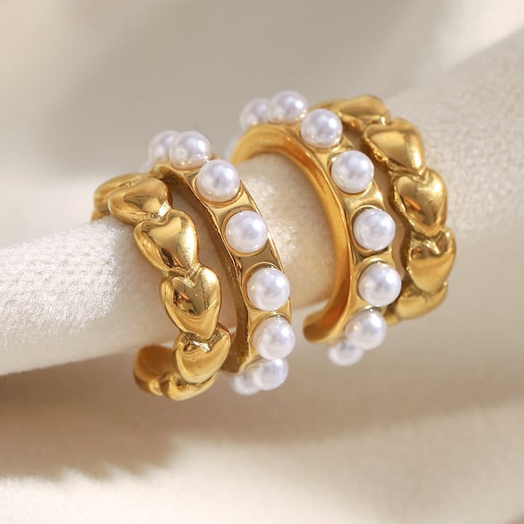 1 Pair Heart Stainless Steel Gold Color Hoop Earrings