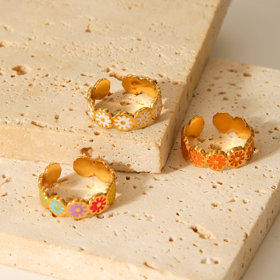 1 Piece Daily Daisy Stainless Steel Gold Color Statement Rings Picture4