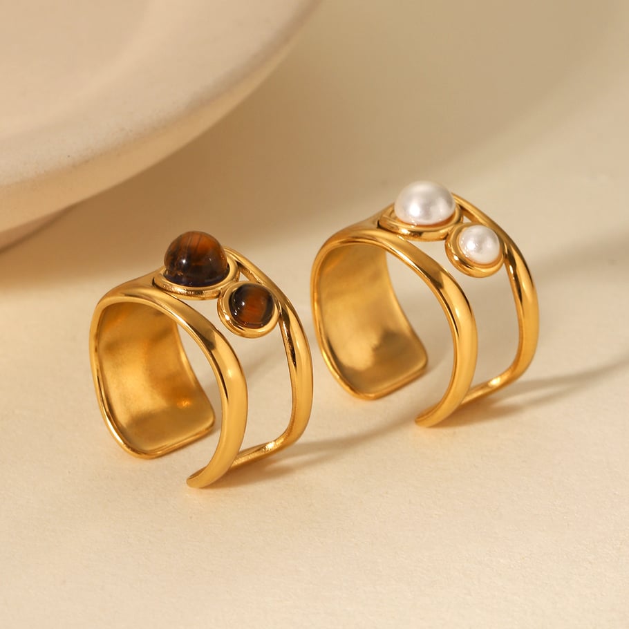 1 Pair Simple Series Daily Geometric Stainless Steel Natural Stone Statement Rings Picture5