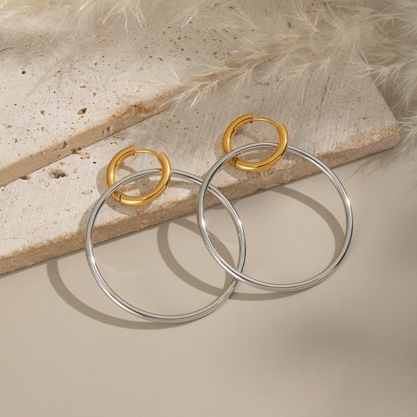 1 Pair Circle Stainless Steel Mixed Color Drop Earrings 2